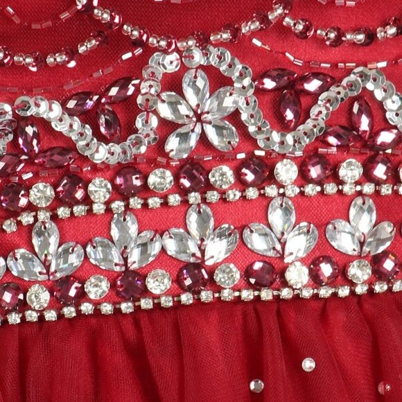 BURGUNDY Rhinestone Party Dress 1635 - Picture 4 of 5